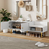 Modern Shoe Storage Bench with Hidden Storage and Upholstered Cushions for Bedside, Living Room and Entryway (White) - V.I.P Digital Presence