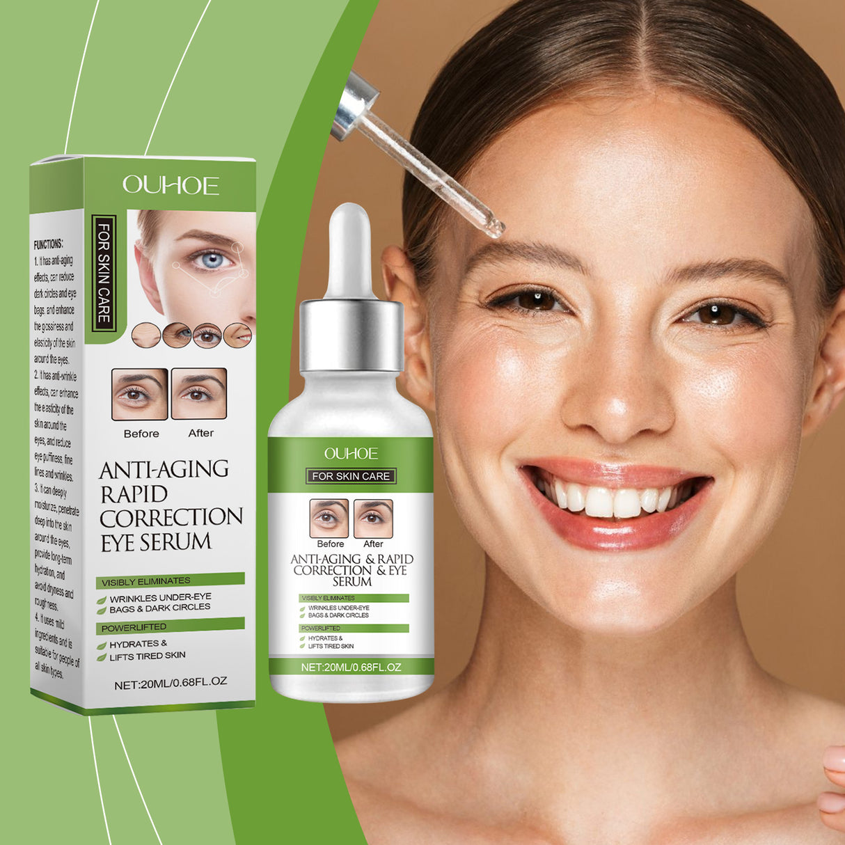 Esencia para ojos, hidratante, reparadora, iluminadora, reafirmante e hidratante.