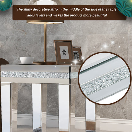 ON-TRANS glass mirror edge table, easy to assemble crystal design and adjustable height leg edge table, silver - V.I.P Digital Presence