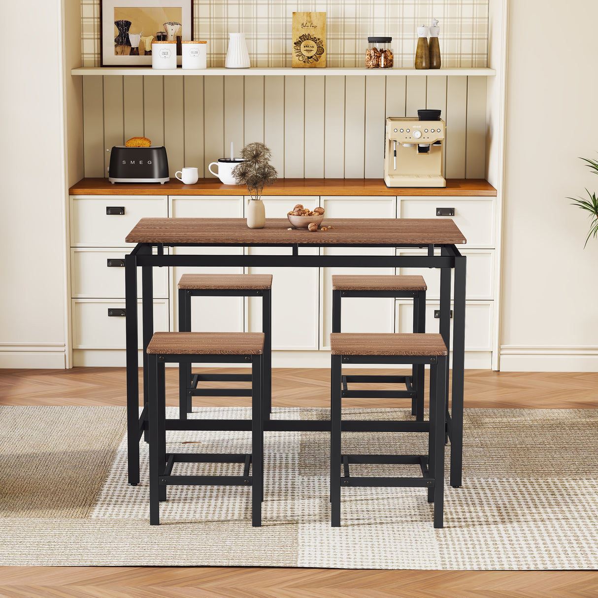 TREXM 5-piece compact bar table with table and stool - modern industrial design (dark brown) - V.I.P Digital Presence