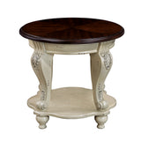 22 inch dual tone round head table, solid wood sofa side table with shelf, white and cherry tabletop - V.I.P Digital Presence