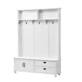 ON-TREND Modern Style Hall Tree with Storage Cabinet and 2 Large Drawers, Widen Mudroom Bench with 5 Coat Hooks, White - V.I.P Digital Presence