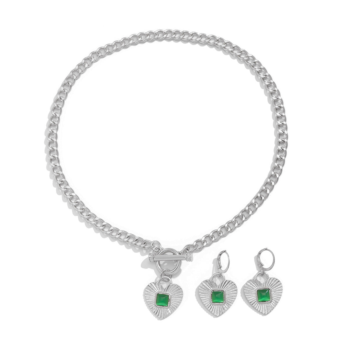 Fashionable diamond studded heart-shaped pendant necklace with a light luxury style and metallic feel, Necklace set - V.I.P Digital Presence