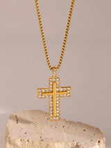 18K Gold-Plated Inlaid Zircon Cross Necklace - V.I.P Digital Presence