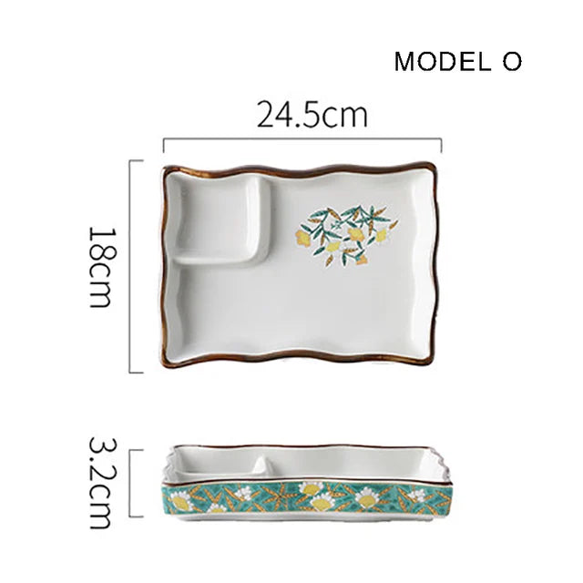 Dumpling plate sushi plate round square plate with soy sauce and vinegar partitioned snack plate ceramic plate for home use - V.I.P Digital Presence
