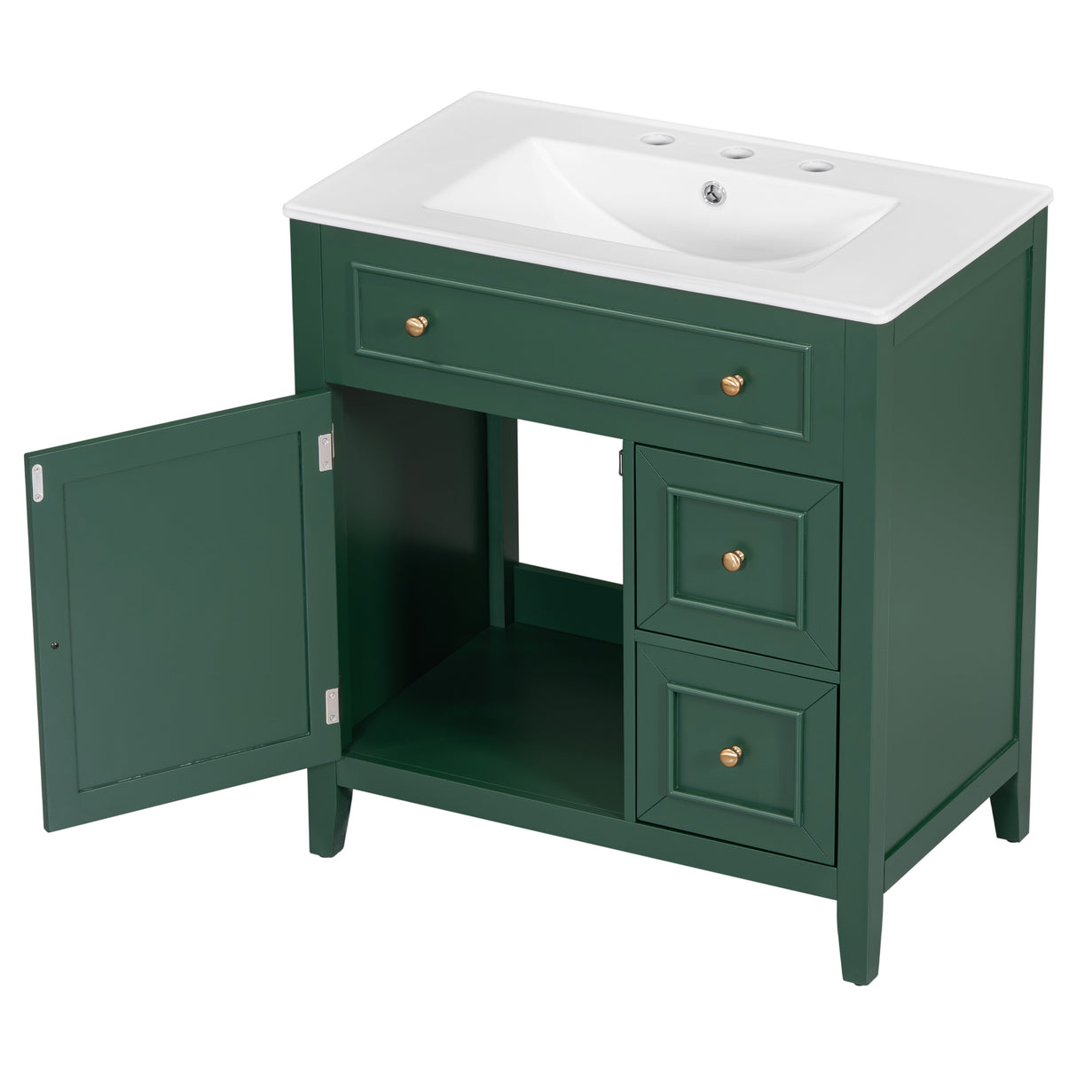 30" Bathroom Vanity with Sink Top, Bathroom Vanity Cabinet with Door and Two Drawers, Solid Wood Frame, One Package, Green - V.I.P Digital Presence