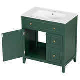 30" Bathroom Vanity with Sink Top, Bathroom Vanity Cabinet with Door and Two Drawers, Solid Wood Frame, One Package, Green - V.I.P Digital Presence