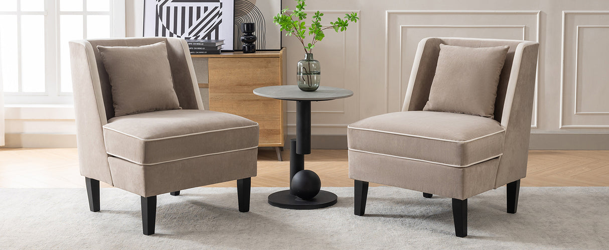 Velvet Upholstered Accent Chair with Cream Piping, Tan and Cream - V.I.P Digital Presence
