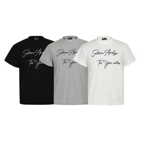 Handwritten English Letter Print Short Sleeve T-Shirt Men's Slim Fit Regular Shoulder Casual Round Neck Half Sleeve Top INS Trendy Tee - V.I.P Digital Presence