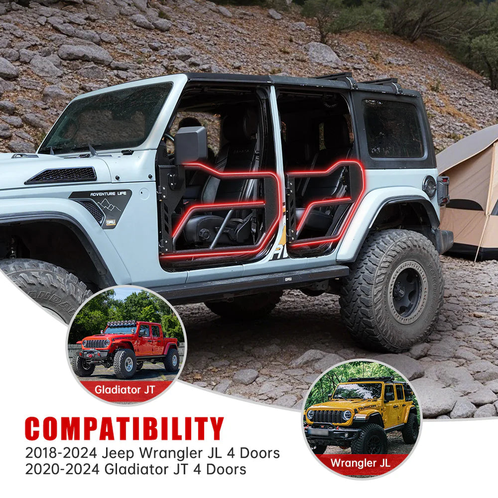 Jeep Tube Doors for Wrangler JL & Gladiator JT (2018-2024) - 4-Pc Set w/Mirrors - V.I.P Digital Presence