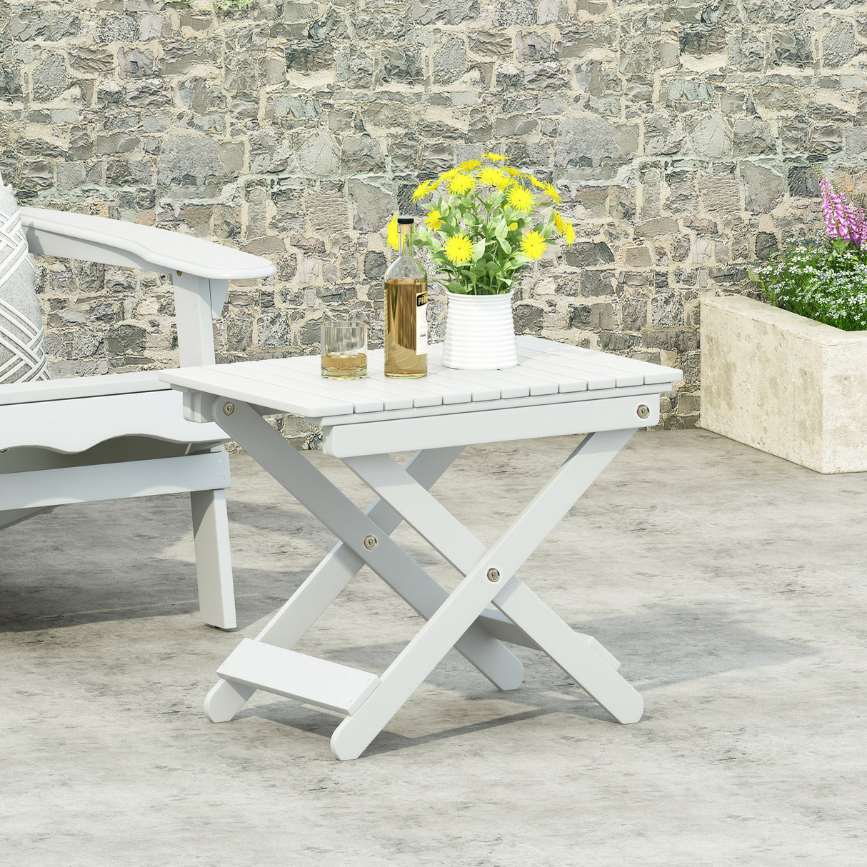 Outdoor Folding Wooden Side Table, White, 15"D x 22.75"W x 18.25"H - V.I.P Digital Presence