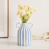 Hand drawn dual ear striped niche ceramic vase dining table flower arrangement ornament large belly simple floral ware - V.I.P Digital Presence