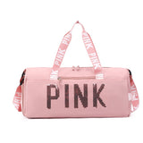New fitness bag, shoe compartment, dry wet separation bag, sports travel bag, shiny pink letter single shoulder crossbody bag - V.I.P Digital Presence