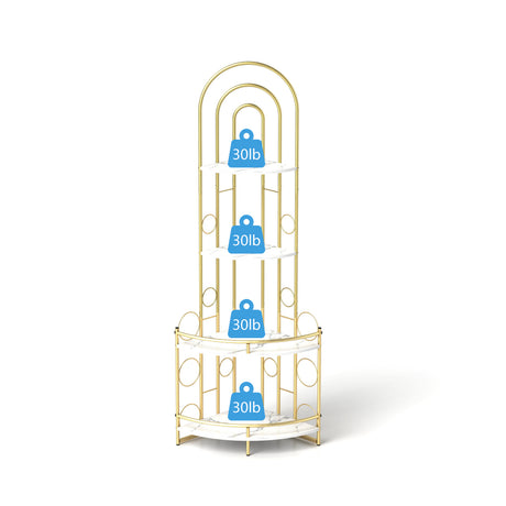 Gold 4-Tier Corner Bookshelf, Modern Style, Plant Stand with Metal Frame - V.I.P Digital Presence