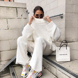 Knitted pullover loose irregular thick sweater high neck knitted sweater - V.I.P Digital Presence