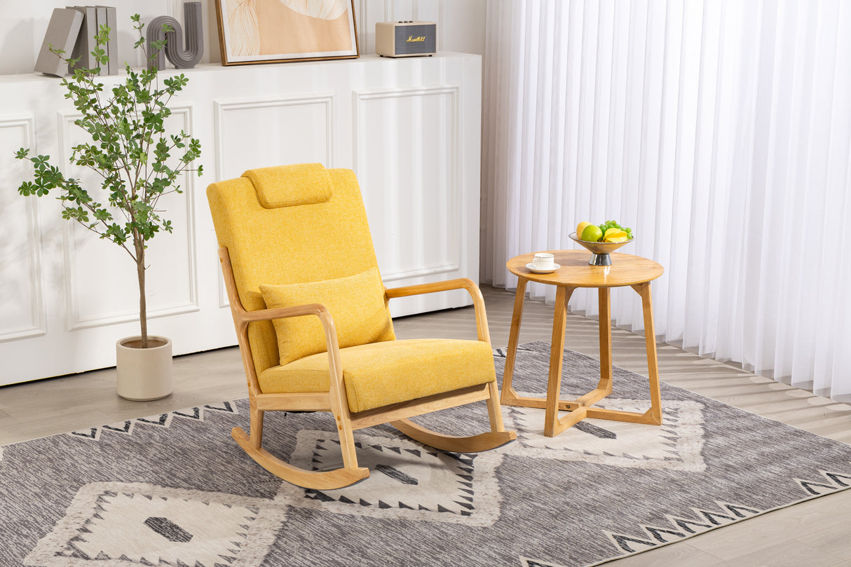 Rocking Chair Upholstered Fabric Rocking Armchair Indoor with High Backrest Glider Chairs and Lumbar Pillow for Living Room - V.I.P Digital Presence
