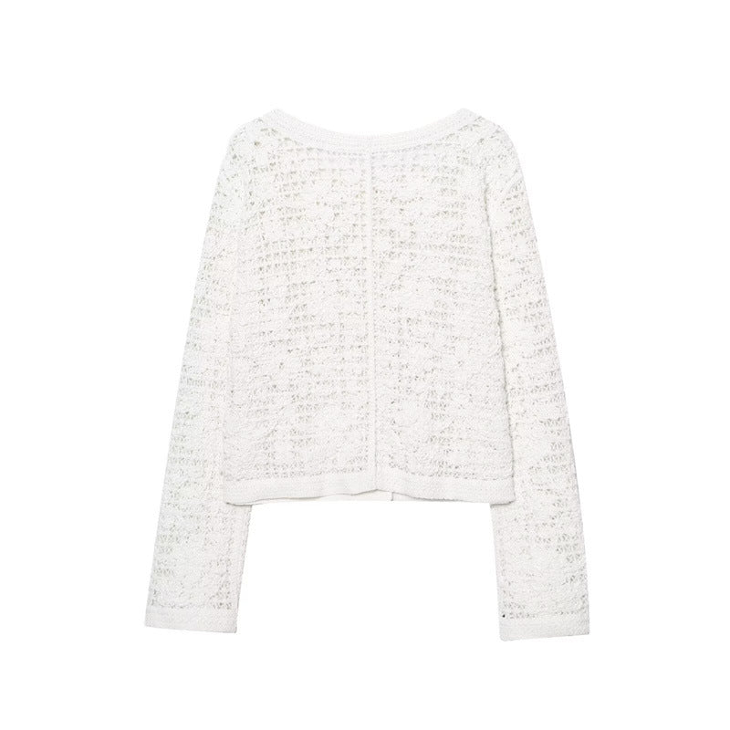 Style Women's Fashion Casual Long Sleeve Single Breasted Crochet Jacket - V.I.P Digital Presence