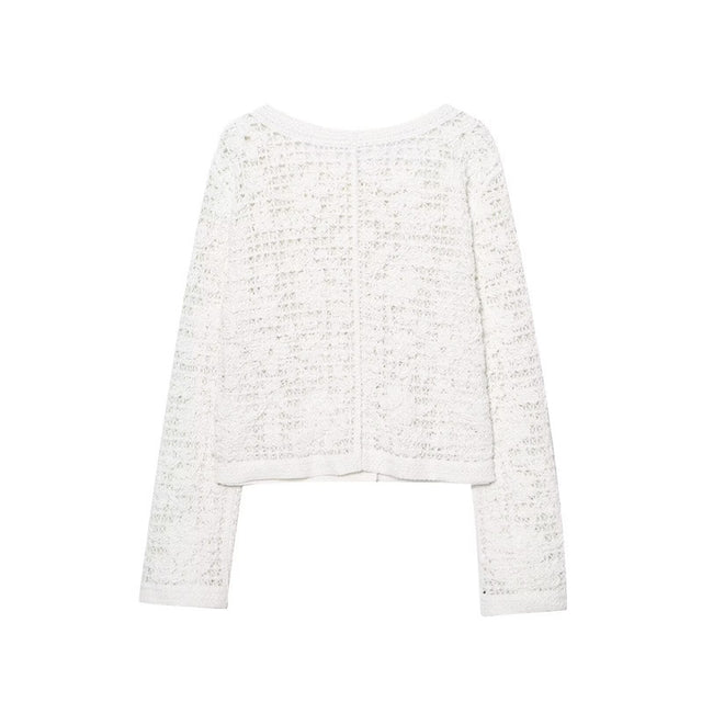 Style Women's Fashion Casual Long Sleeve Single Breasted Crochet Jacket - V.I.P Digital Presence