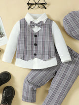Hat, Long Sleeve Shirt, Plaid Vest and Pants 4-Piece Set - V.I.P Digital Presence