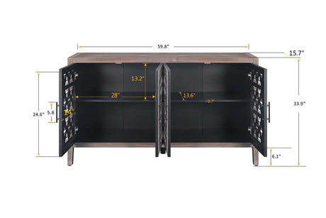 Hollow Four Door Antique Cabinet, American Country Style, Suitable for Living Room, TV Cabinet, Kitchen (Brown) - V.I.P Digital Presence