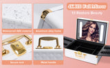 Portable makeup case, travel makeup bag with LED mirror, locked makeup storage box, brush holder, divider, rechargeable, white - V.I.P Digital Presence