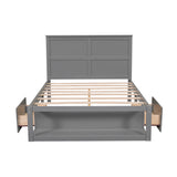 Full Size Platform Bed with Drawer on the Each Side and Shelf on the End of the Bed Gray