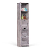 Bathroom Floor Cabinet with 3 Drawers 2 Shelves, Tall Narrow Bathroom Kitchen Pantry Storage Cabinet with Open Compartment Grey - V.I.P Digital Presence