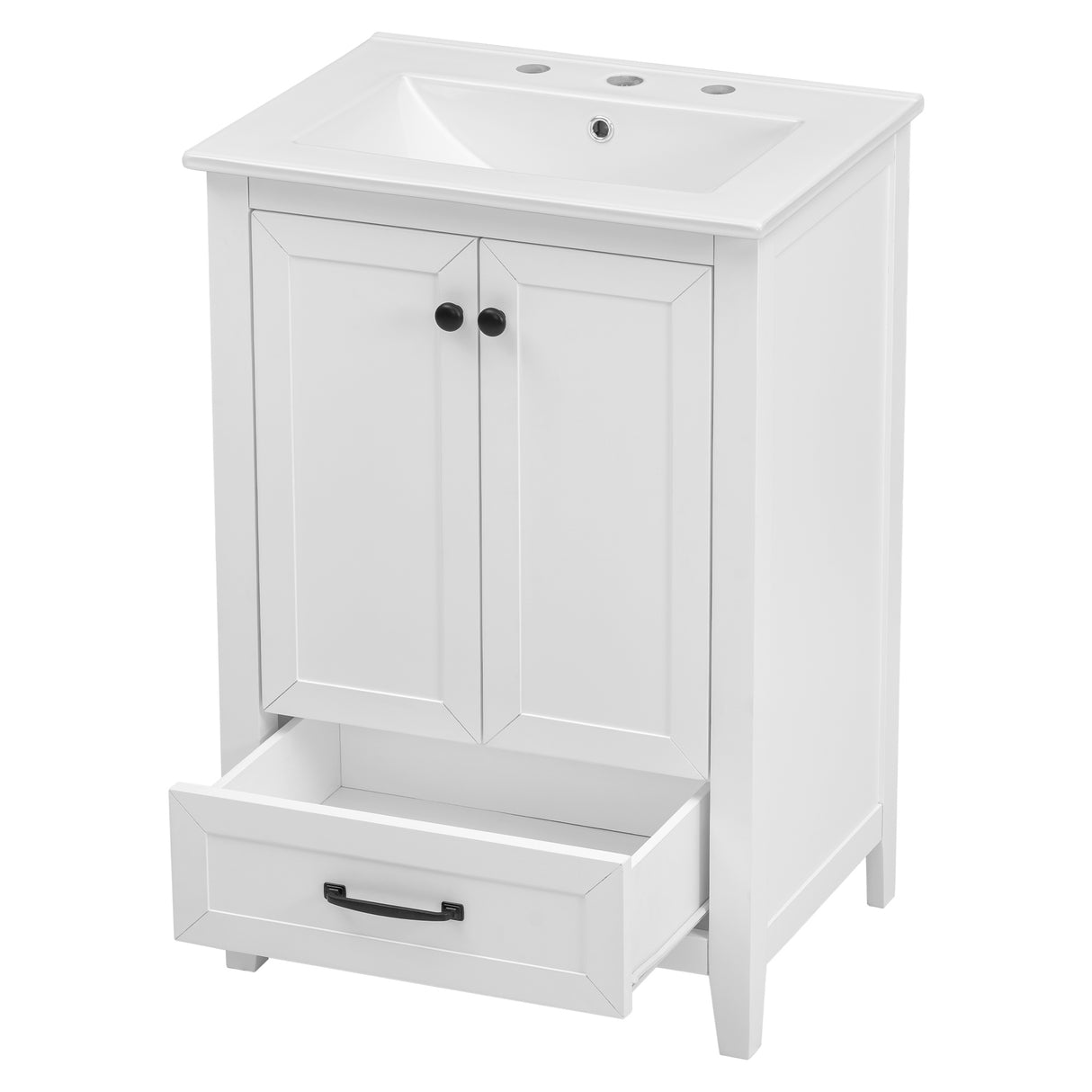 24" Bathroom Vanity with Sink, Bathroom Vanity Cabinet with One Drawer and Doors, Solid Wood and MDF, White - V.I.P Digital Presence