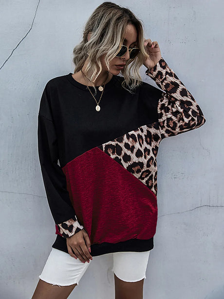 Leopard Contrast Long Sleeve Sweatshirt - V.I.P Digital Presence