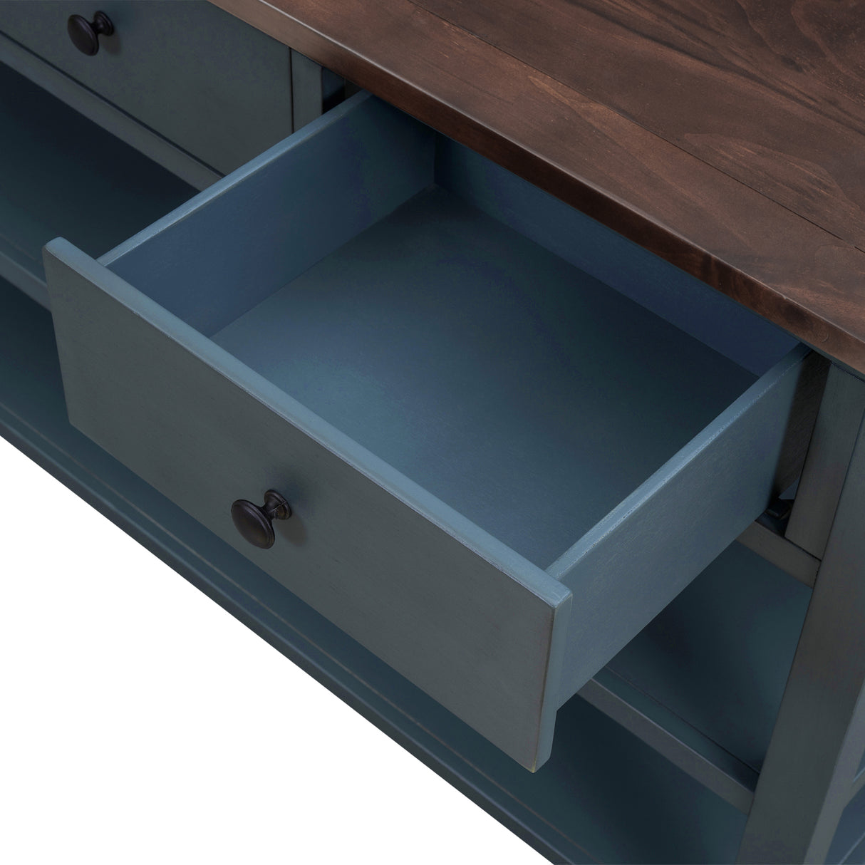 Retro Design Console Table with Two Open Shelves, Pine Solid Wood Frame and Legs for Living Room (Navy) - V.I.P Digital Presence