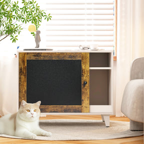Litter Box Enclosure,Modern Hidden Cat Litter Box Enclosure Furniture with Scratching Pad for Living Room, White + vintage - V.I.P Digital Presence