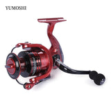Carrete de pesca giratorio YUMOSHI 13+1BB de metal, relación de transmisión 4,7:1/5,5:1, carrete de aluminio con mango plegable