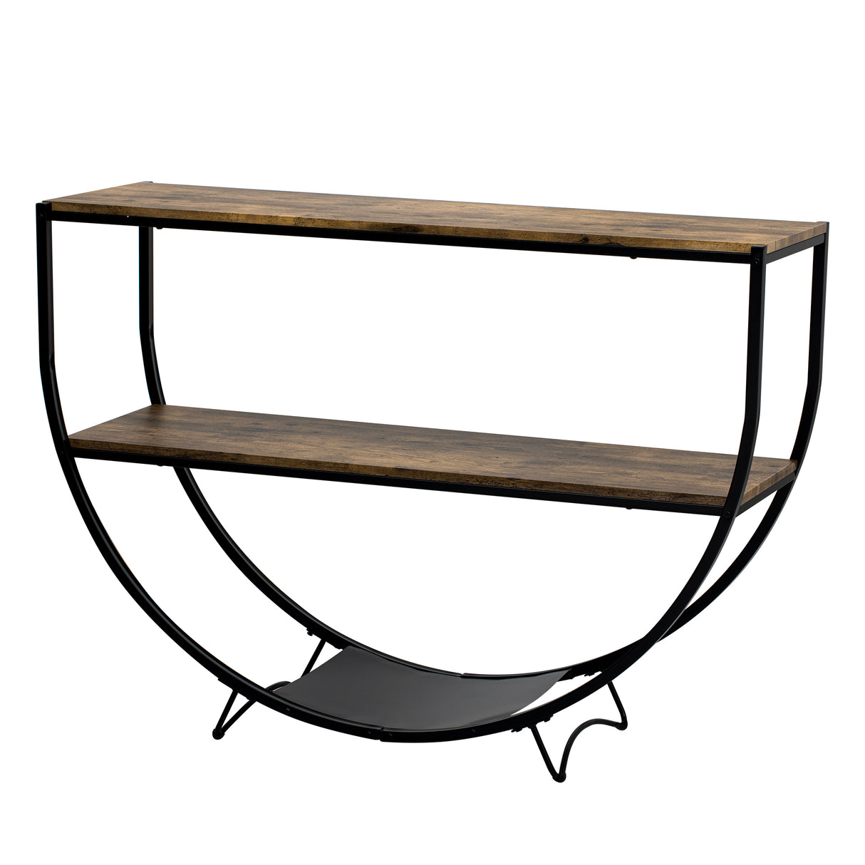 TREXM Rustic Industrial Design Demilune Shape Textured Metal Distressed Wood Console Table (Distressed Brown) - V.I.P Digital Presence