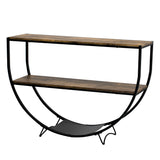 TREXM Rustic Industrial Design Demilune Shape Textured Metal Distressed Wood Console Table (Distressed Brown) - V.I.P Digital Presence