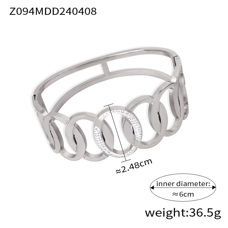Fashion metal titanium steel bracelet with female geometric design and diamond studded spring buckle bracelet - V.I.P Digital Presence