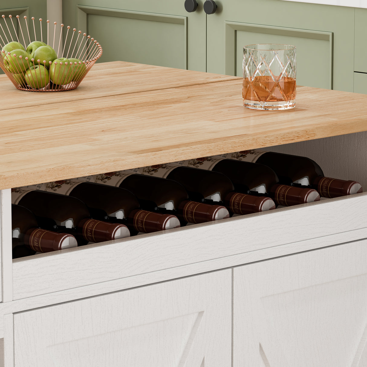 44 Inch Kitchen Island Cart with Solid Wood Top, Wine Storage, Spice Rack, Towel Rack, Wine Glass Holder White & Oak - V.I.P Digital Presence