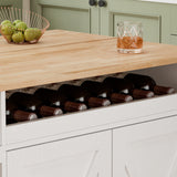 44 Inch Kitchen Island Cart with Solid Wood Top, Wine Storage, Spice Rack, Towel Rack, Wine Glass Holder White & Oak - V.I.P Digital Presence
