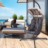 Swing Egg Chair with Stand Indoor Outdoor Wicker Rattan Frame 350lbs Capacity Hammock Chair - V.I.P Digital Presence