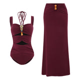 Strap decoration hollow neck hanging strap one-piece swimsuit women's long skirt set - V.I.P Digital Presence