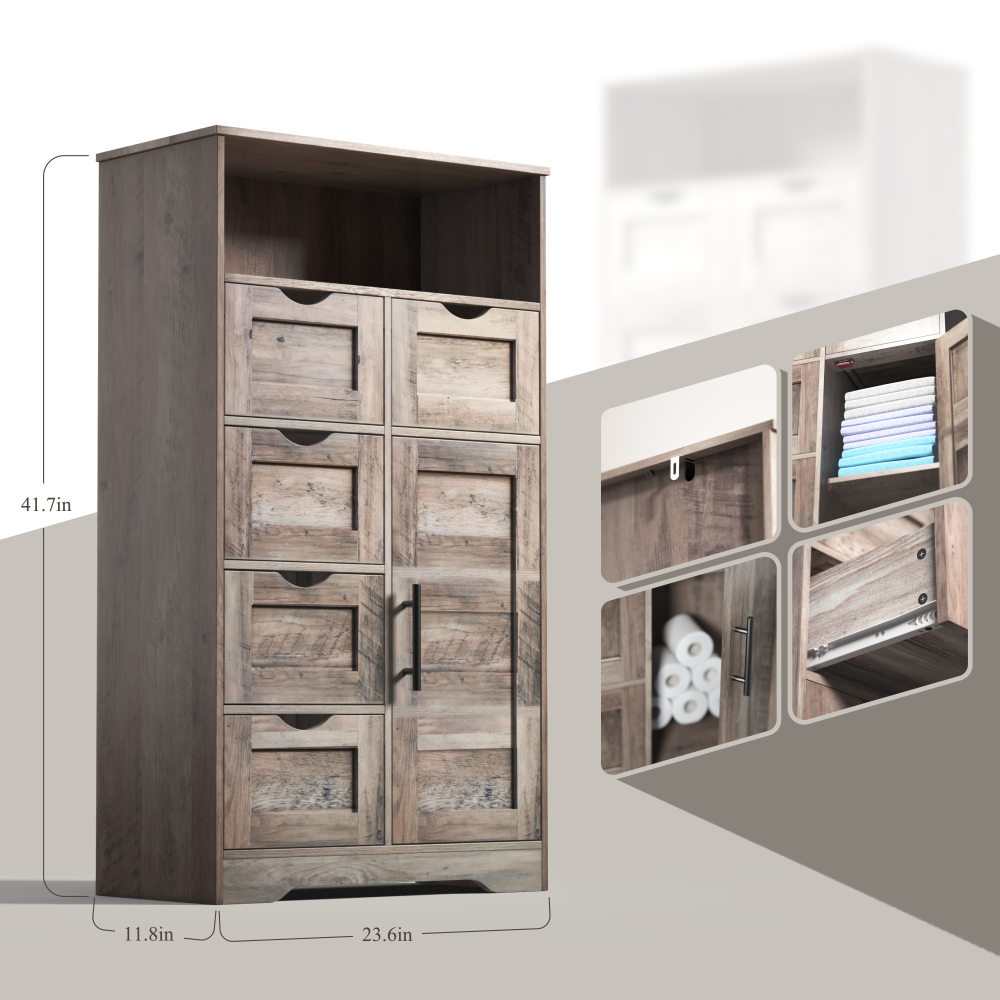 5 Drawers Storage Cabinet with Adjustable Shelves, Bathroom Cabinet with Doors, Floor Cabinet for Living Room Grey - V.I.P Digital Presence