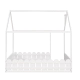 (Slats are not included) Full Size Wood Bed House Bed Frame with Fence for Kids Teens Girls Boys (White ) - V.I.P Digital Presence