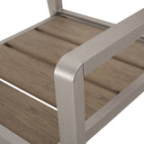 Outdoor Modern Aluminum Dining Chair with Faux Wood Seat (Set of 2), Natural and Silver - V.I.P Digital Presence