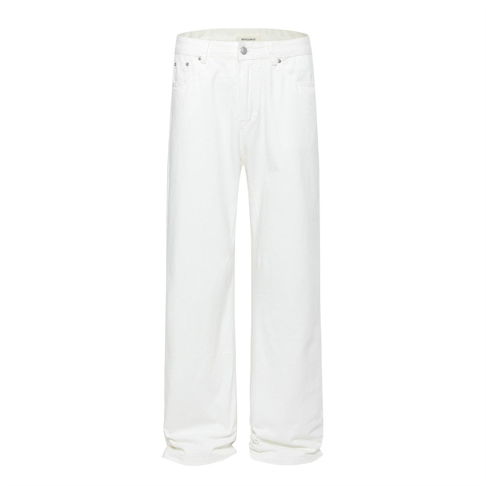 Loose Denim Pants Men's Street Trend Loose Straight Leg Trousers Pure Color Floor-Length Wide-Leg Long Pants - V.I.P Digital Presence