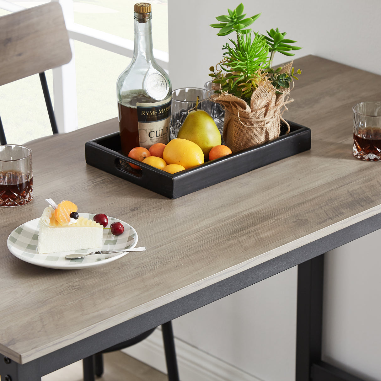 Bar Table Set with 4 Bar stools PU Soft seat with backrest Grey 47.24'' L x 23.62'' W x 35.43'' H - V.I.P Digital Presence