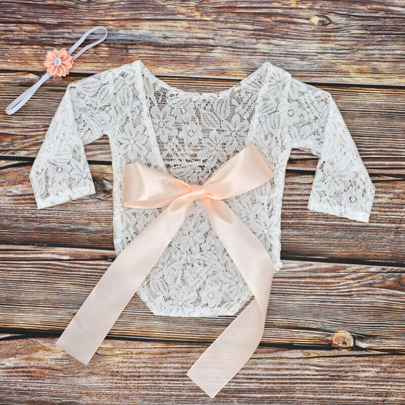 Newborn Baby Photography Props Clothes Bodysuits Cute Lovely Lace Bow Toddler Baby Photo Clothing+Hair Band 2Pcs Set Costumes - V.I.P Digital Presence