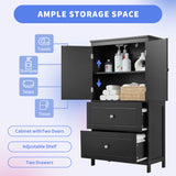 Bathroom Storage Cabinet, Cabinet with Two Doors and Drawers, Adjustable Shelf, MDF Board, Black - V.I.P Digital Presence