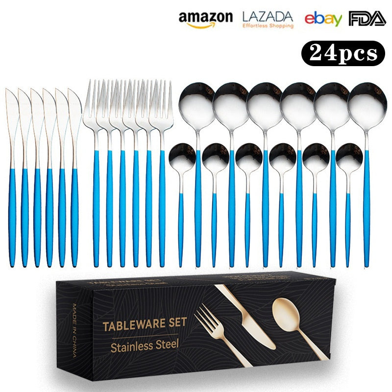 Cutlery Set Stainless Steel Knife Fork Set 24-Piece Tableware Set Golden Steak Knife Fork Spoon 6-Person Set - V.I.P Digital Presence