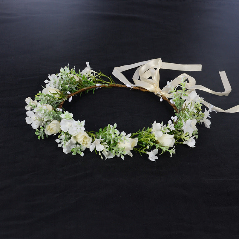 Spring flower wreath fresh simulation flower headdress green plants flowers wedding flower wreath - V.I.P Digital Presence