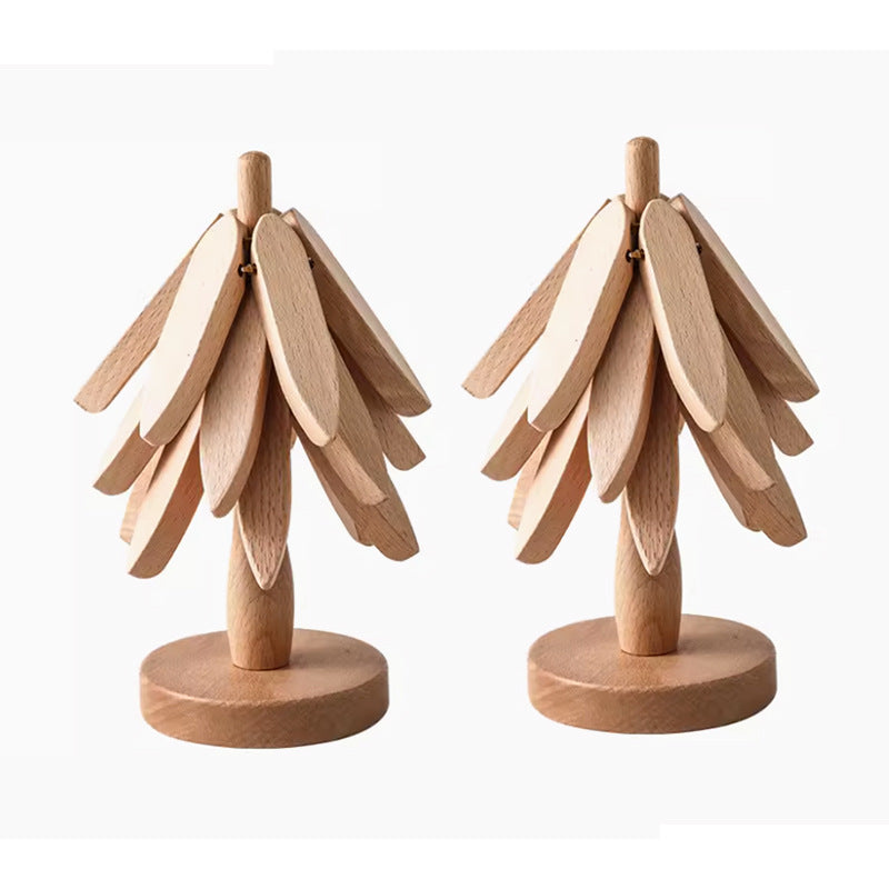 Wooden Christmas Tree Folding Coaster Black Walnut Thick Seat Adiabatic Pad For Kitchen Desktop Decoration Housewarming Gift - V.I.P Digital Presence