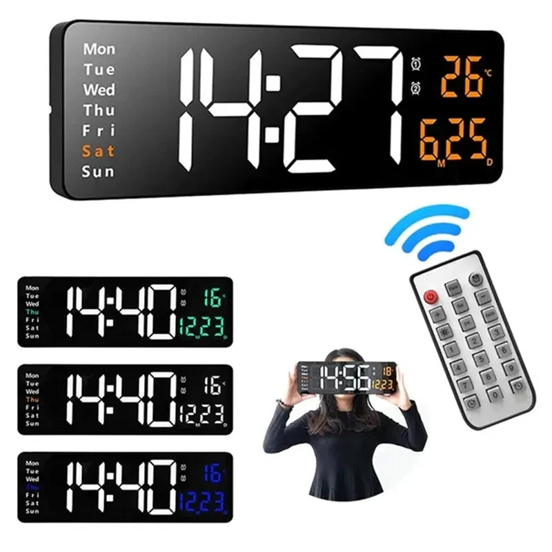 Wall Clock Digital Large LED Wall Mounted Remote Remote Control Date Week Temperature Clock Dual Alarms Gym Big Wall Clock - V.I.P Digital Presence